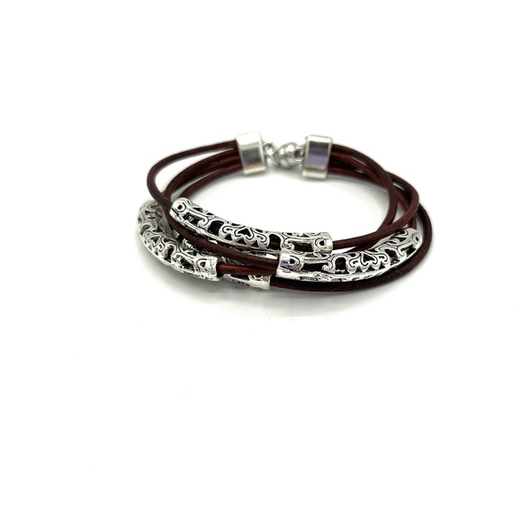 Hand Crafted 4 Strand Brown Leather Bracelet - Picture 2 of 4